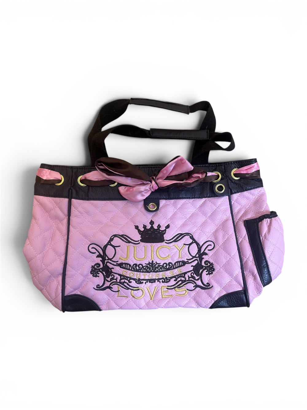 Vintage Y2K Juicy Couture Pink & Brown Quilted Weekender Tote Bag